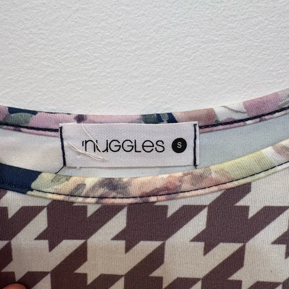 Floral and Houndstooth High-Low Women's Top - Picture 3 of 4